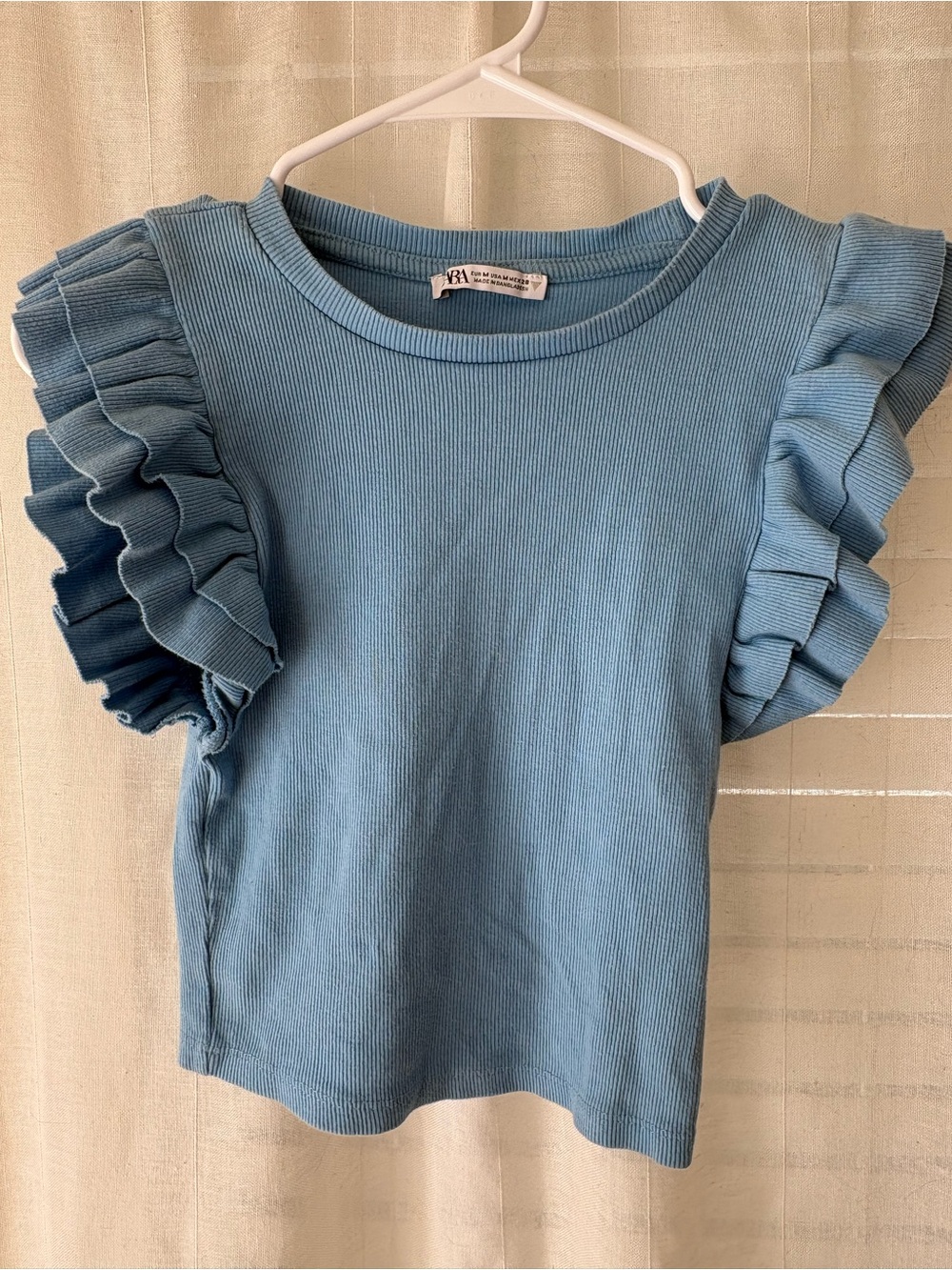 Zara Light Blue Ruffle Sleeve Tee
